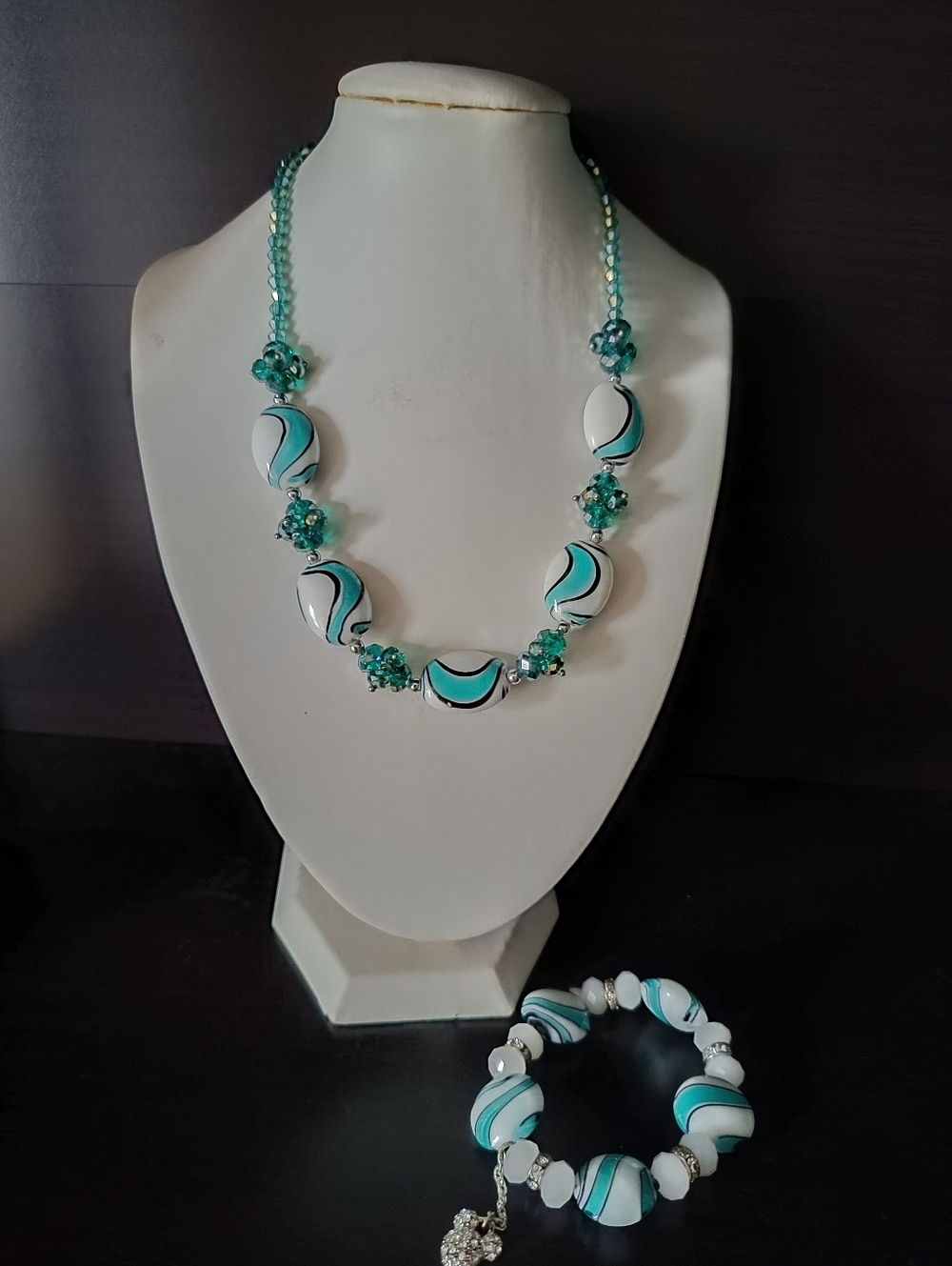 Bohemian Handcrafted Necklace & Bracelet Turquoise/Blue/White